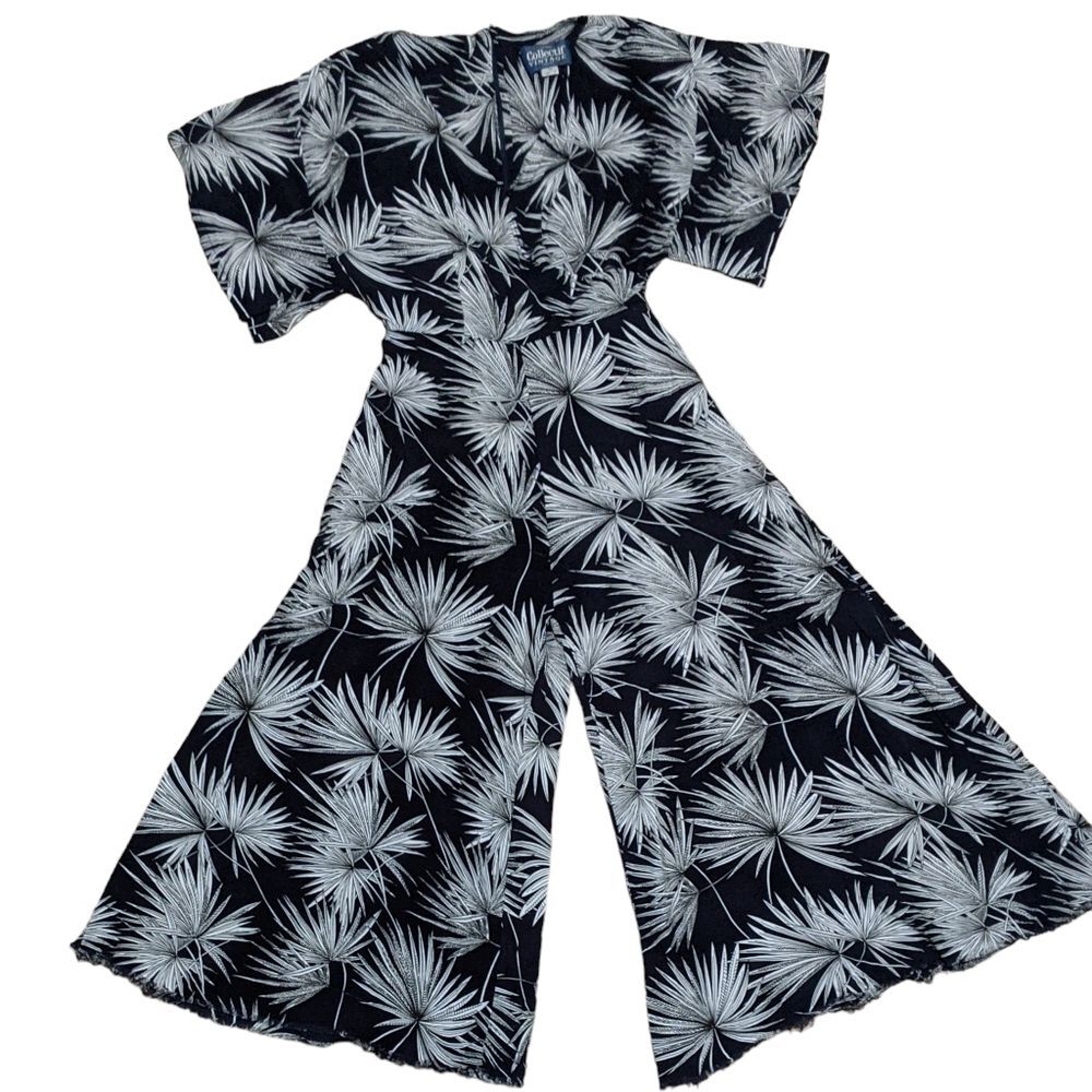 Collectif Vintage London Navy white pockets wide leg raw hem jumpsuit size XS